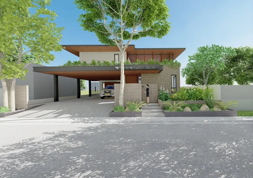 Eaves House Front Elevation Render