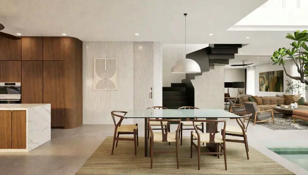 Modern Minimal Dining Room and Staircase View