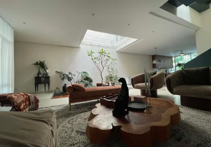Sun-lit Courtyard Living Lounge Interior Scene