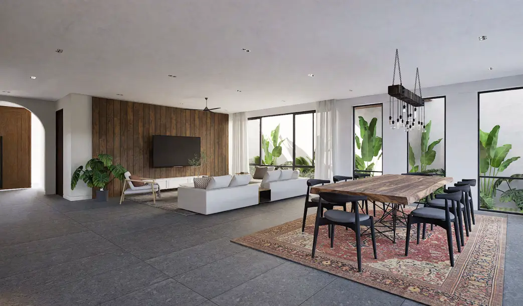 Open Layout Dining and Family Lounge Rendering
