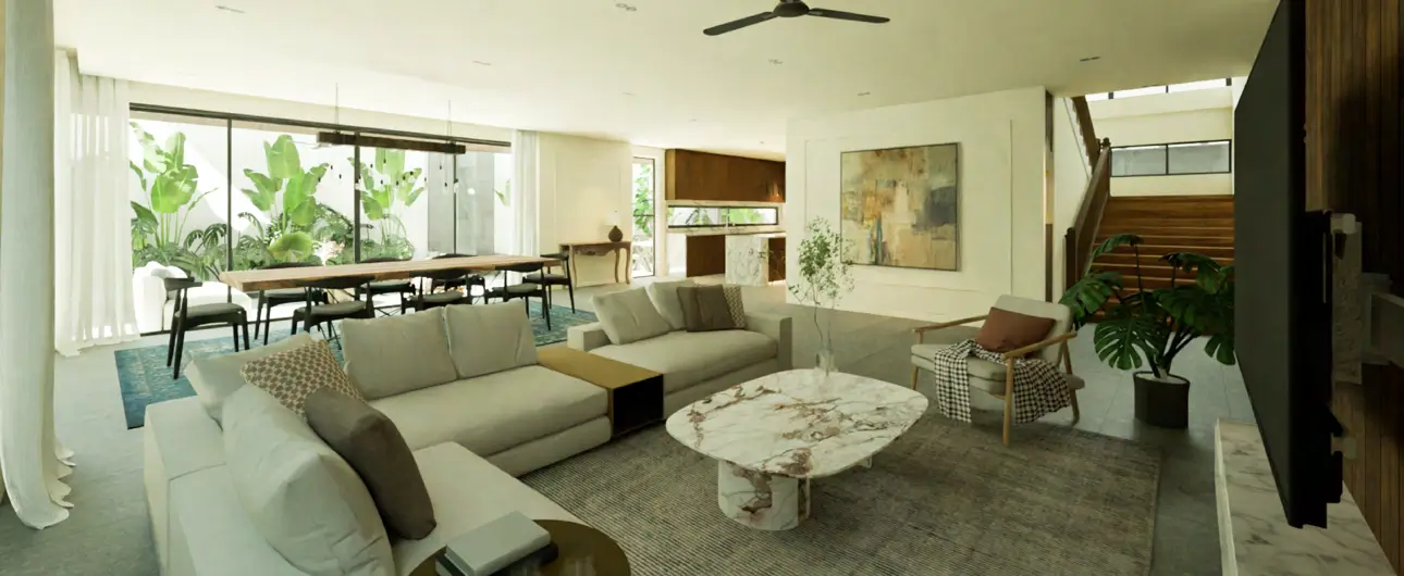 Spacious Living Area Plan Opening to Courtyard